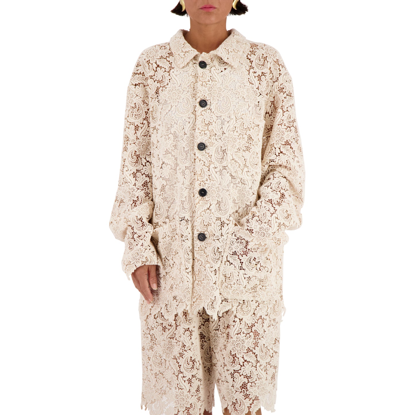 Bill Unlined Organic Cotton Lace Workwear Jacket Natural White