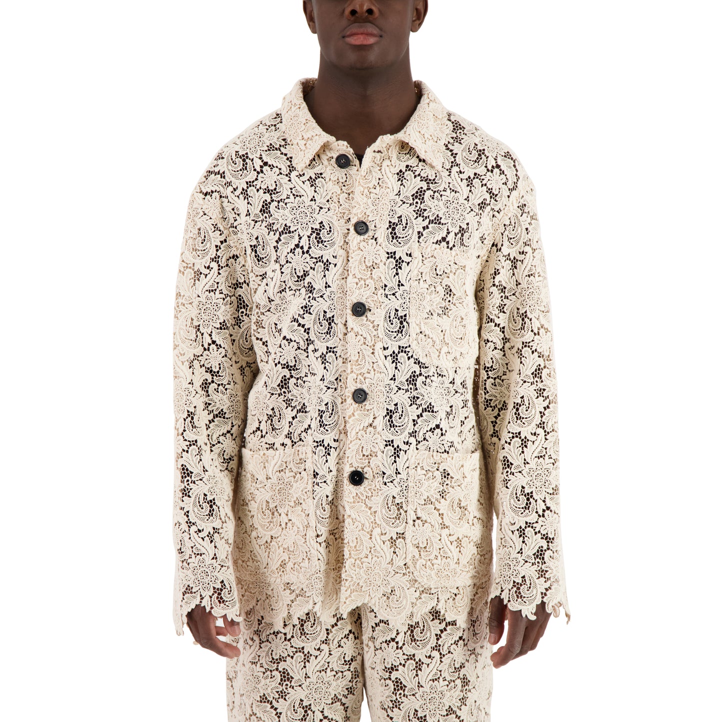 Bill Unlined Organic Cotton Lace Workwear Jacket Natural White