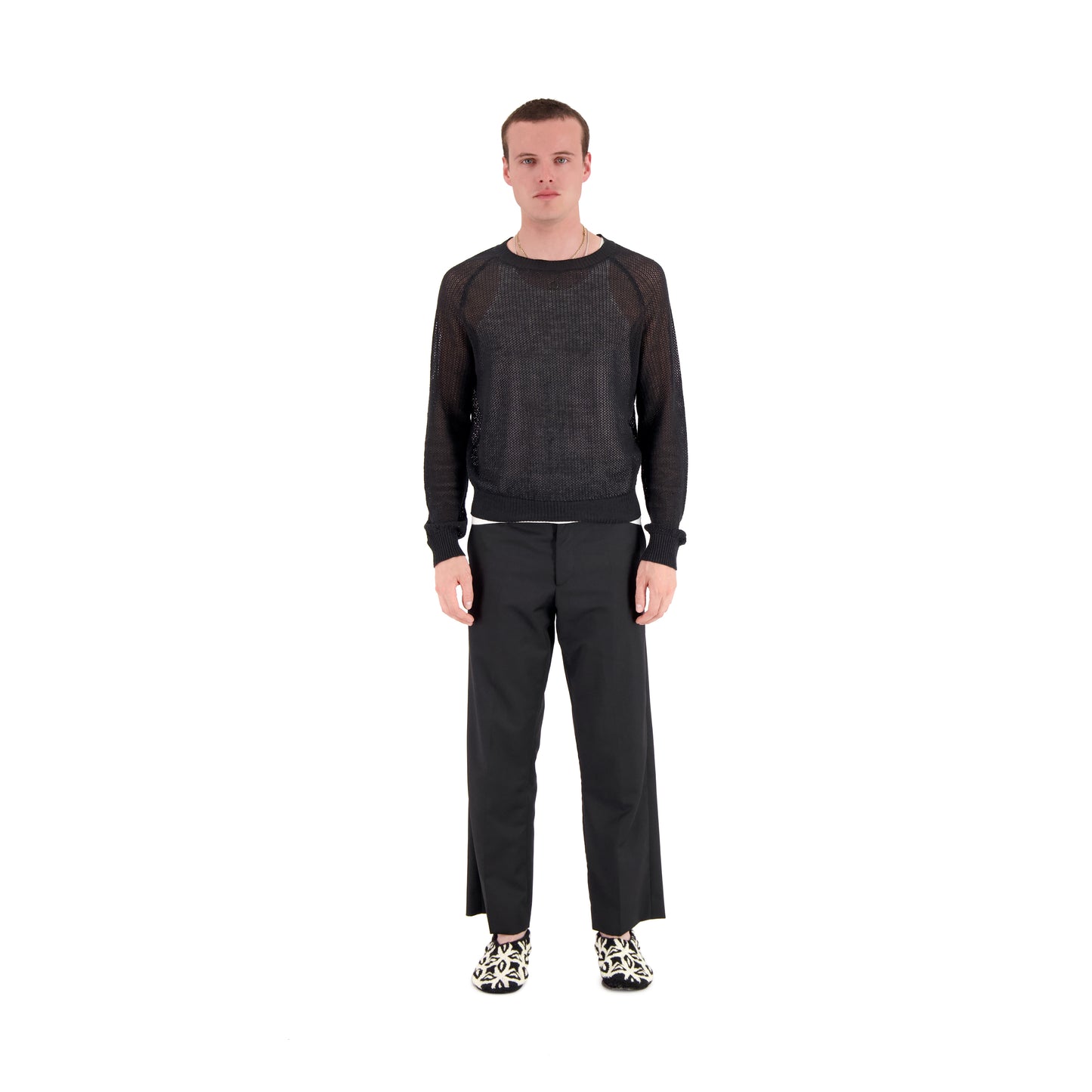 Jack Crew Neck Linen Wool Mesch Sweater Black