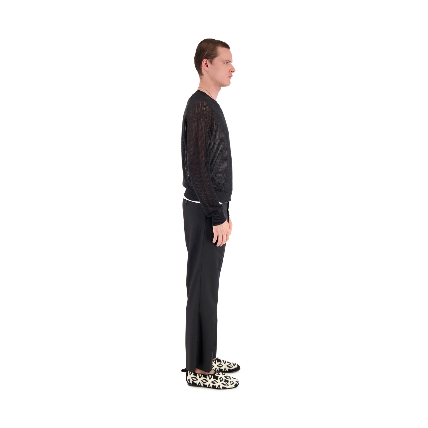 Jack Crew Neck Linen Wool Mesch Sweater Black