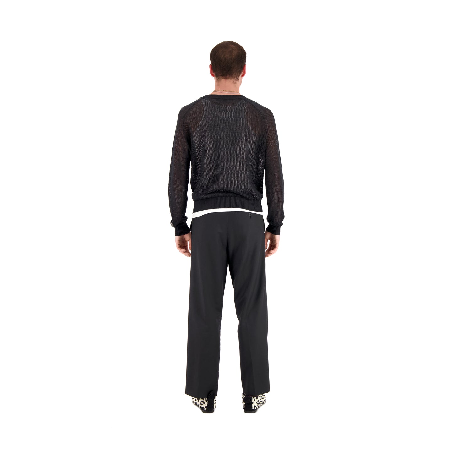 Jack Crew Neck Linen Wool Mesch Sweater Black