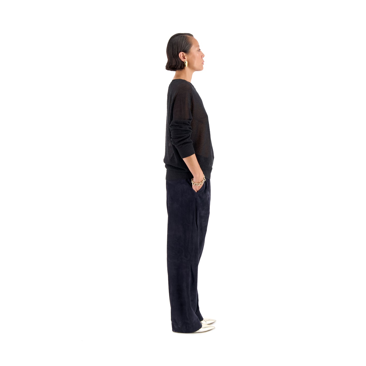 Jack Crew Neck Linen Wool Mesch Sweater Black