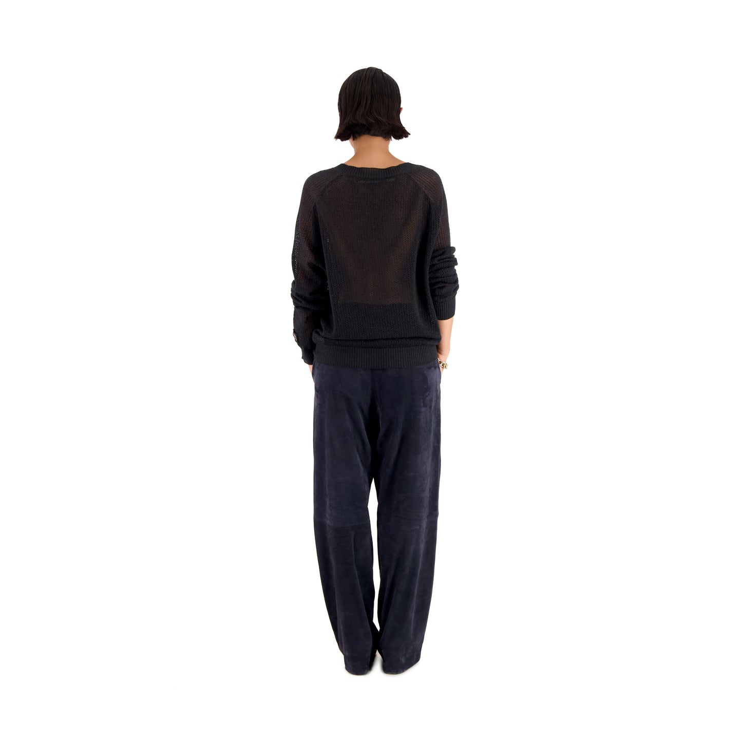 Jack Crew Neck Linen Wool Mesch Sweater Black