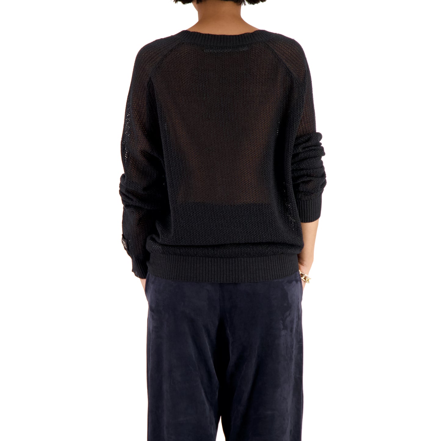 Jack Crew Neck Linen Wool Mesch Sweater Black