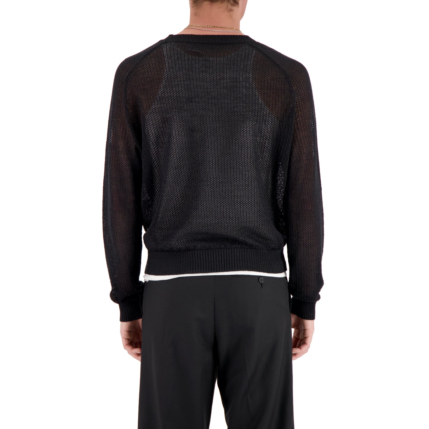Jack Crew Neck Linen Wool Mesch Sweater Black