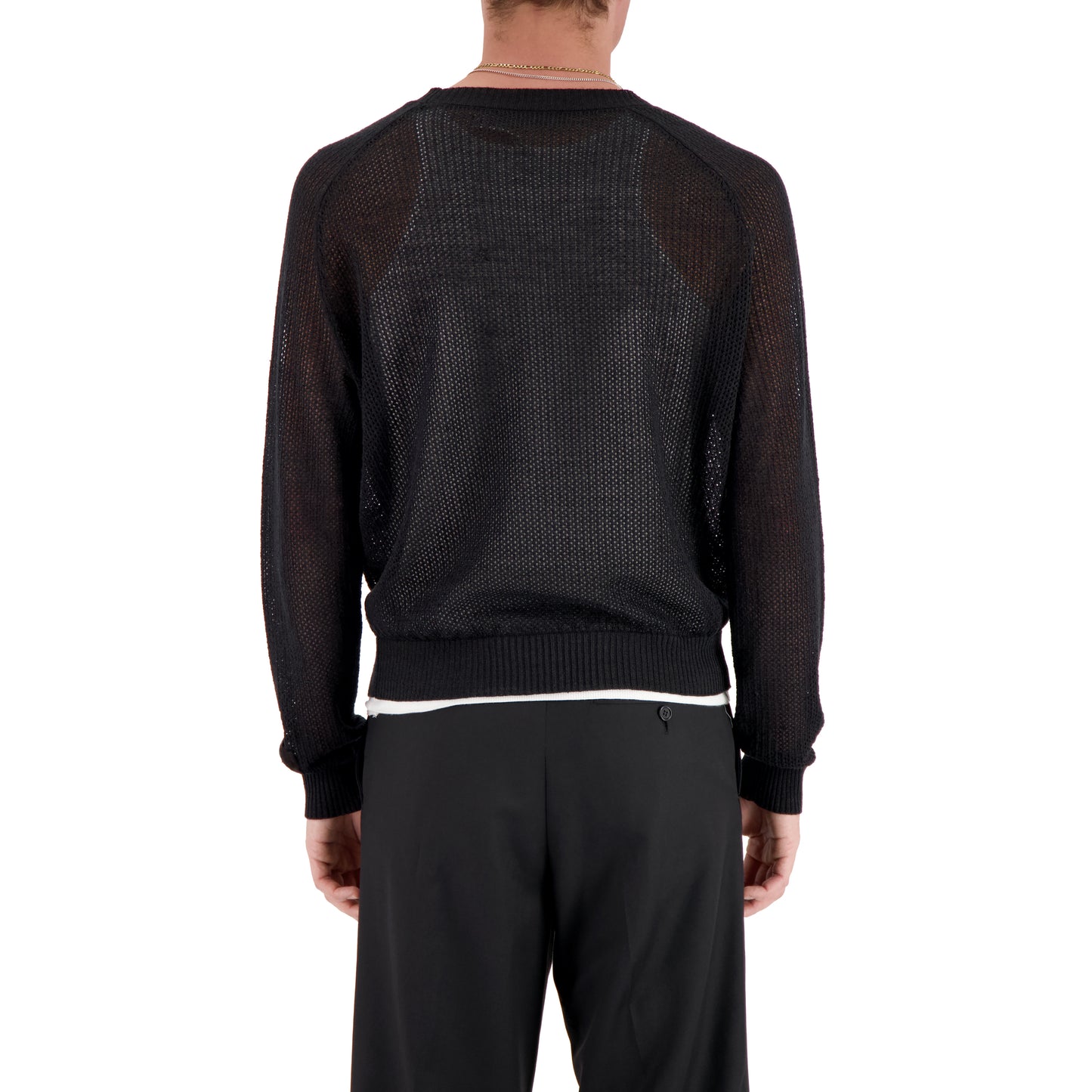 Jack Crew Neck Linen Wool Mesch Sweater Black