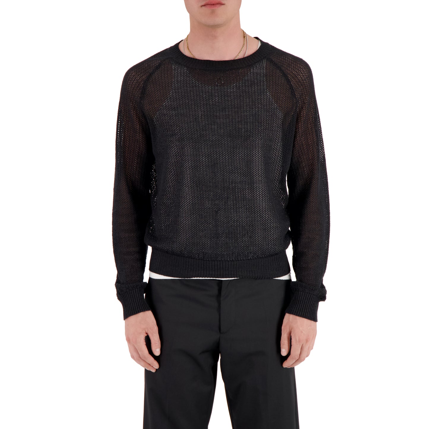 Jack Crew Neck Linen Wool Mesch Sweater Black