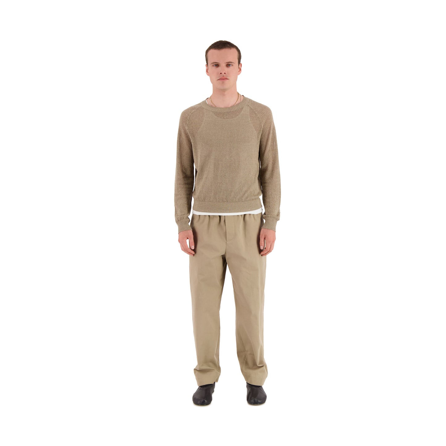 Jack Crew Neck Linen Wool Mesch Sweater Cognac