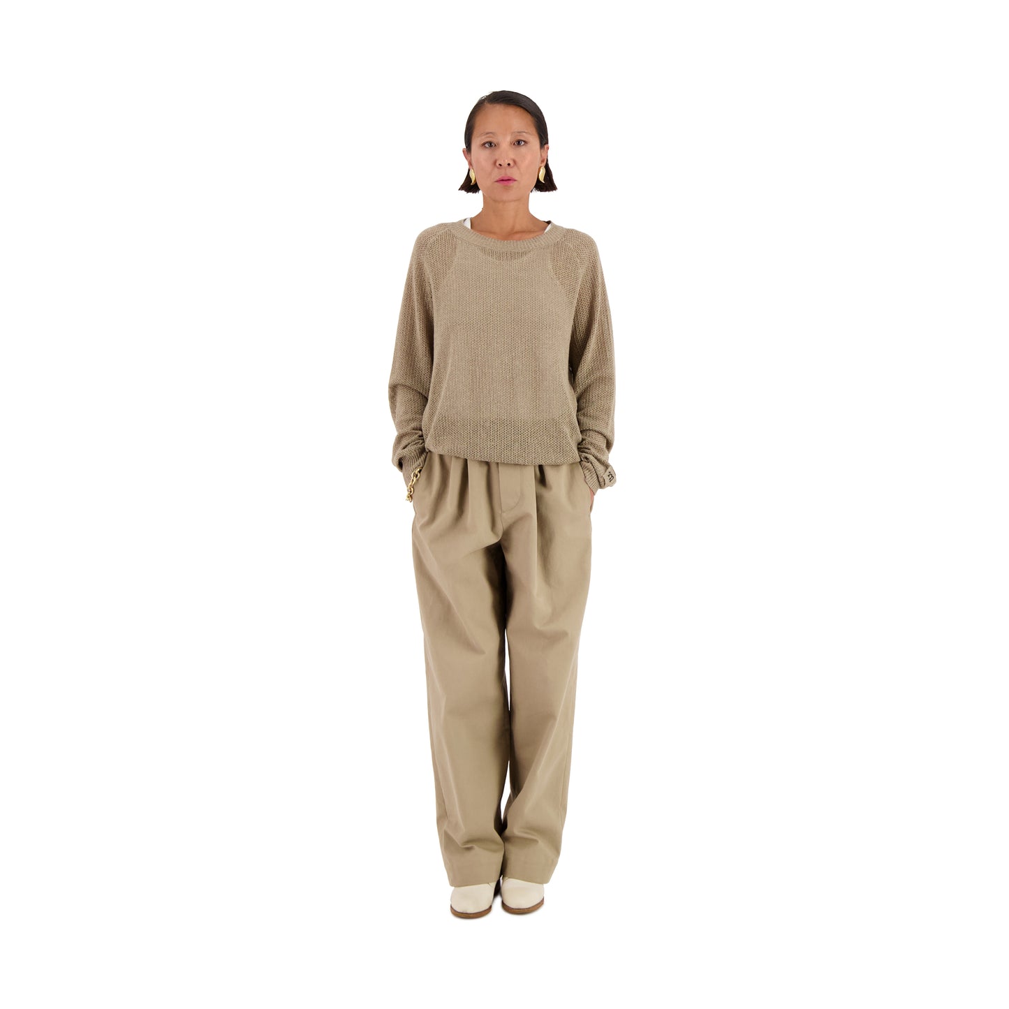 Jack Crew Neck Linen Wool Mesch Sweater Cognac