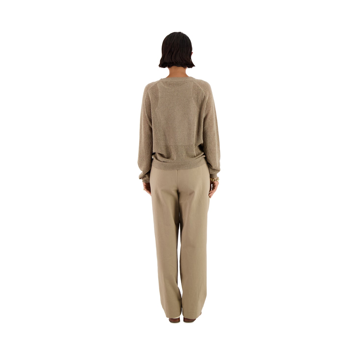 Jack Crew Neck Linen Wool Mesch Sweater Cognac