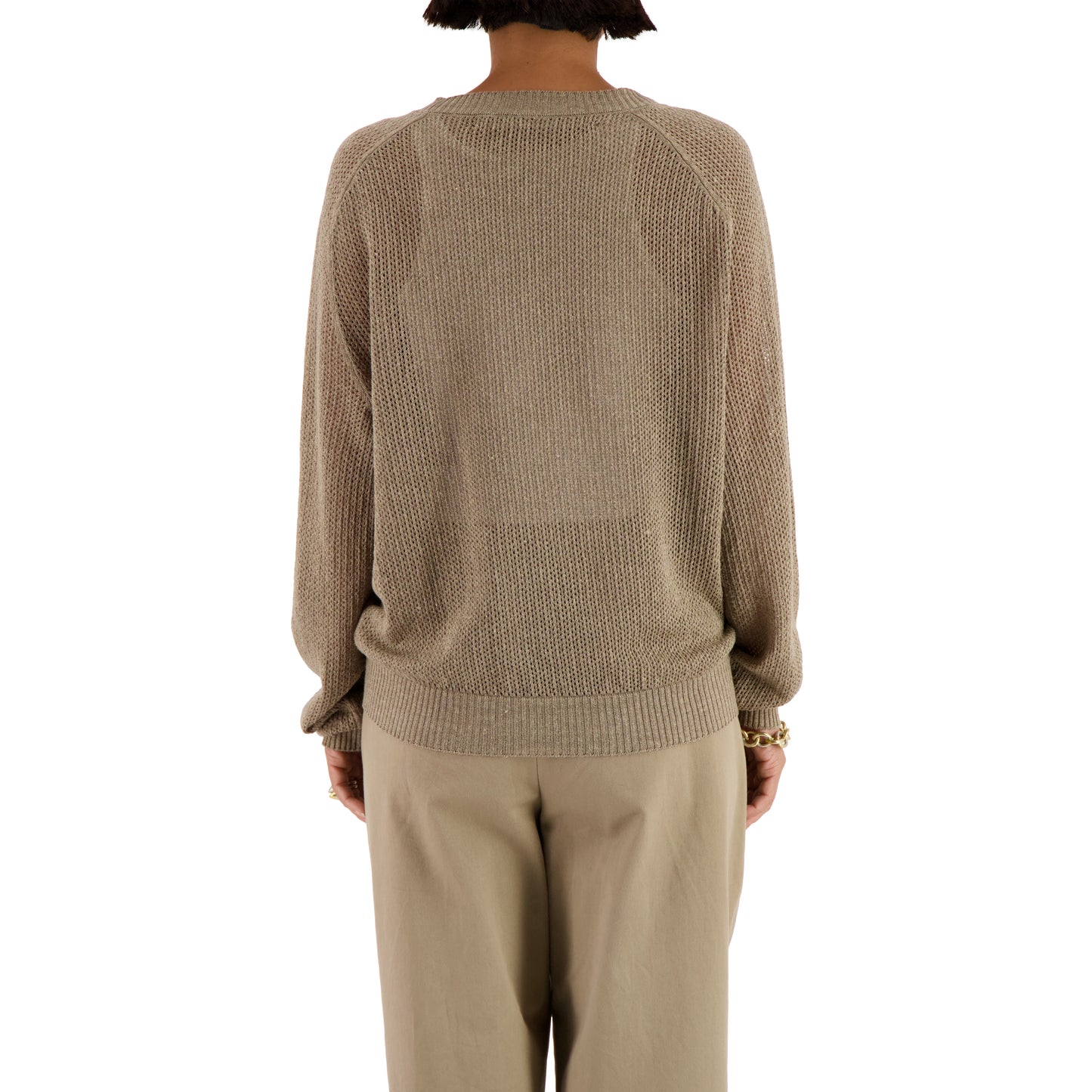 Jack Crew Neck Linen Wool Mesch Sweater Cognac