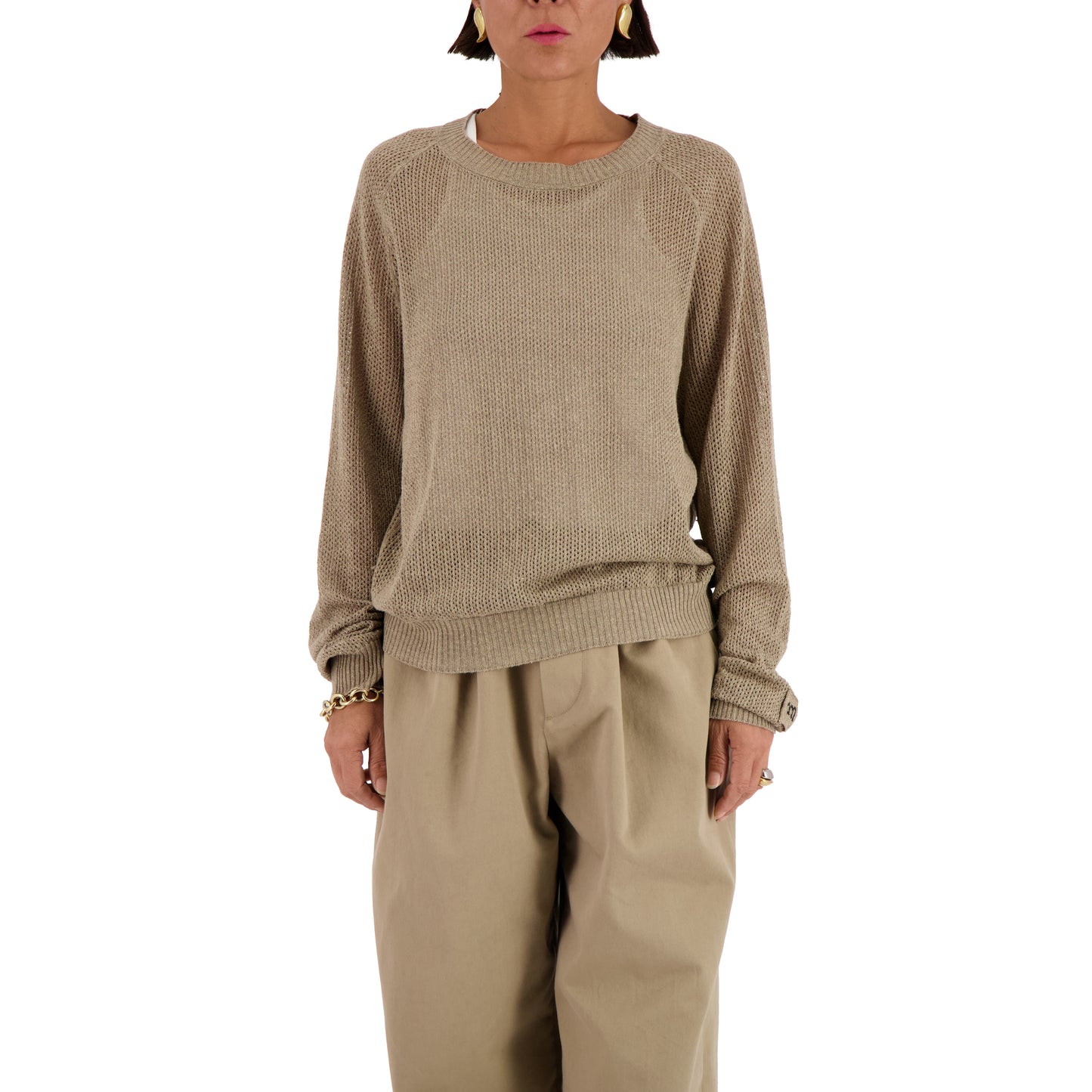 Jack Crew Neck Linen Wool Mesch Sweater Cognac