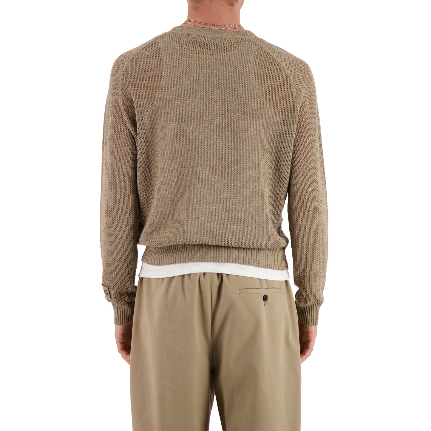 Jack Crew Neck Linen Wool Mesch Sweater Cognac