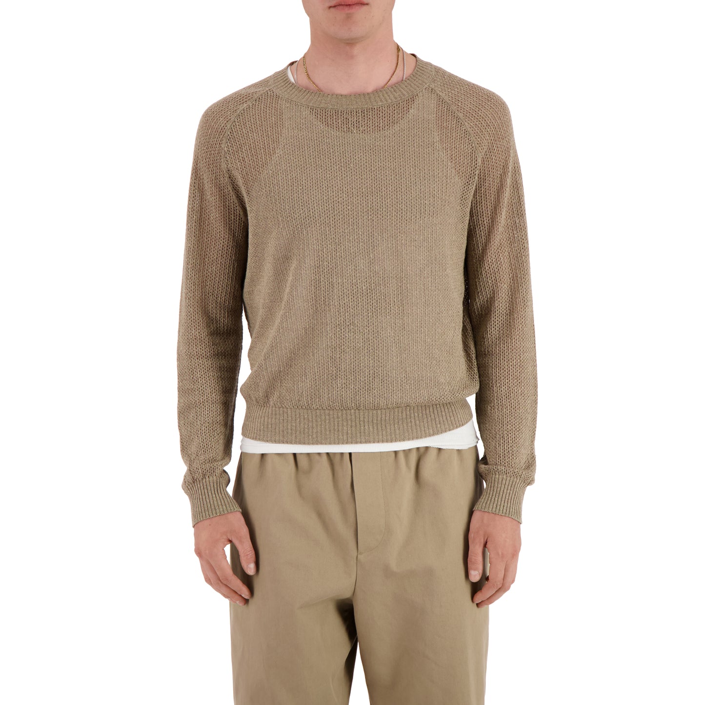 Jack Crew Neck Linen Wool Mesch Sweater Cognac