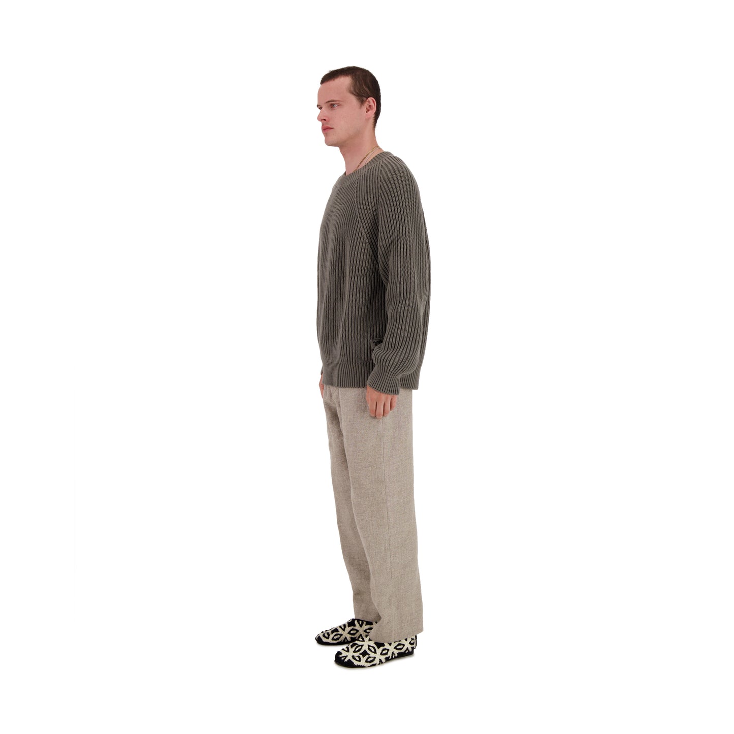 Michel Exaggerated Rib Cotton Crew Neck Weimaraner Grey