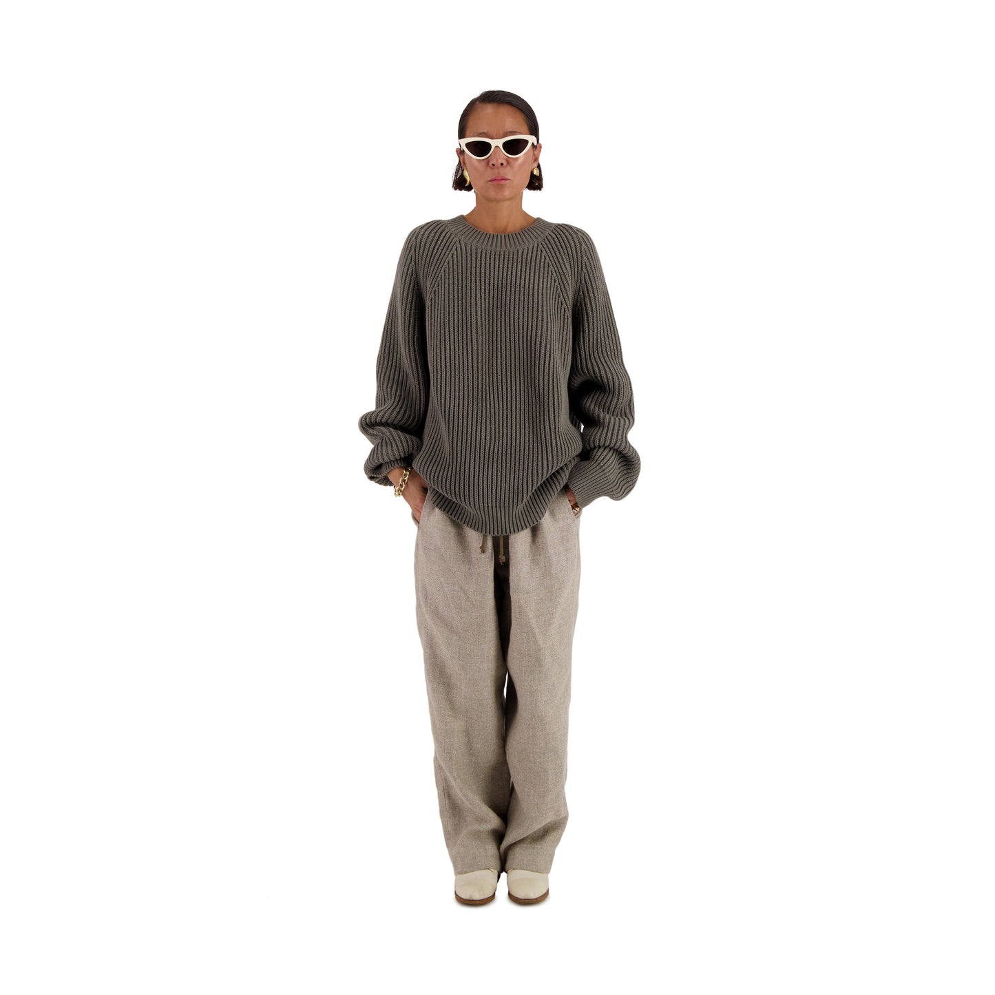 Michel Exaggerated Rib Cotton Crew Neck Weimaraner Grey
