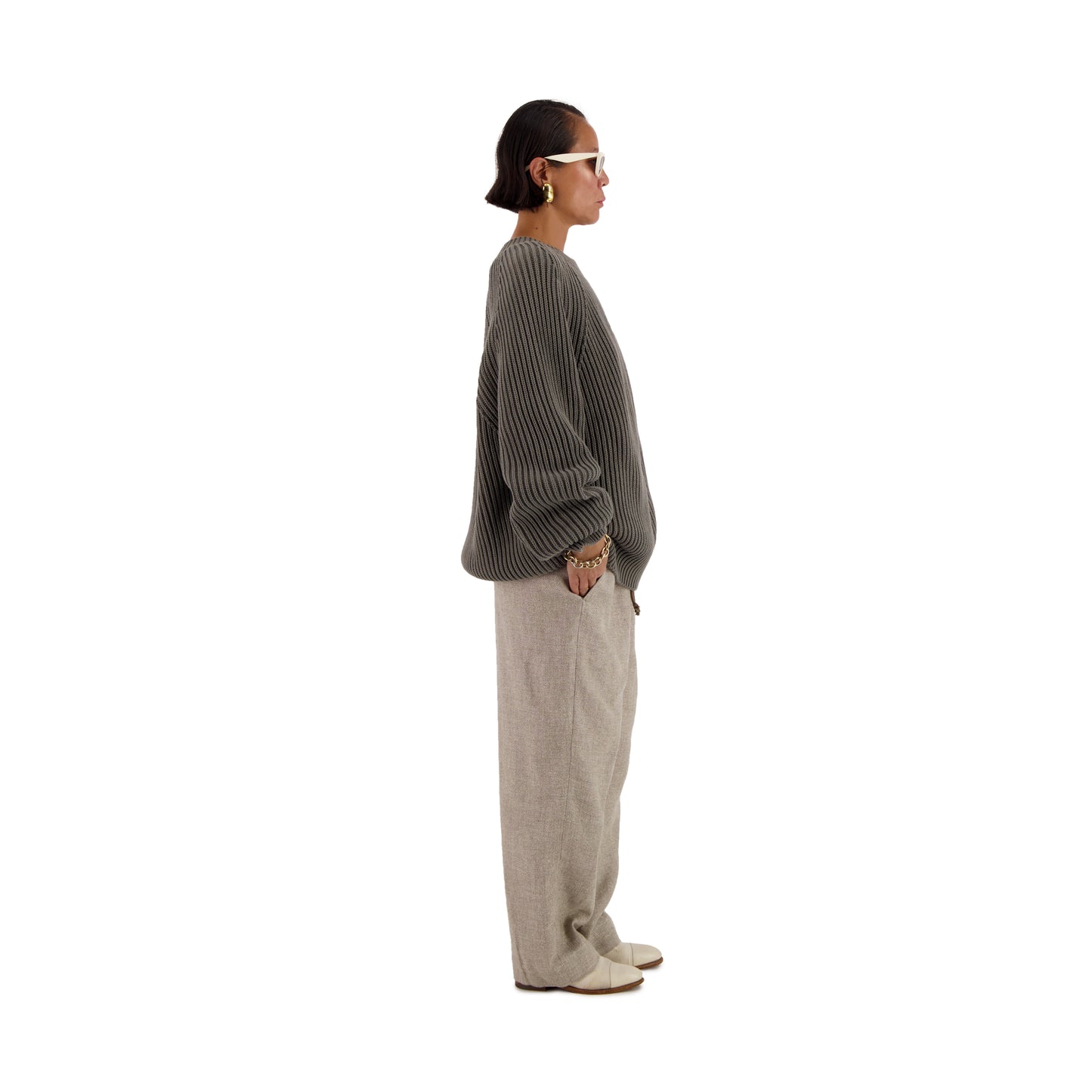 Michel Exaggerated Rib Cotton Crew Neck Weimaraner Grey