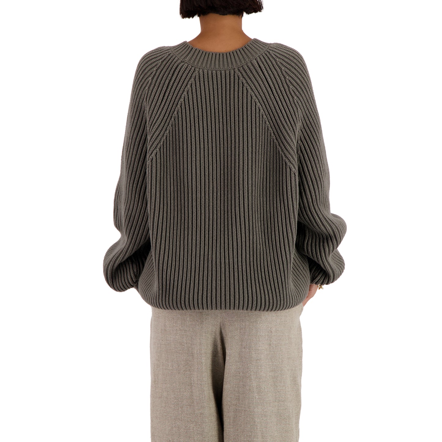Michel Exaggerated Rib Cotton Crew Neck Weimaraner Grey