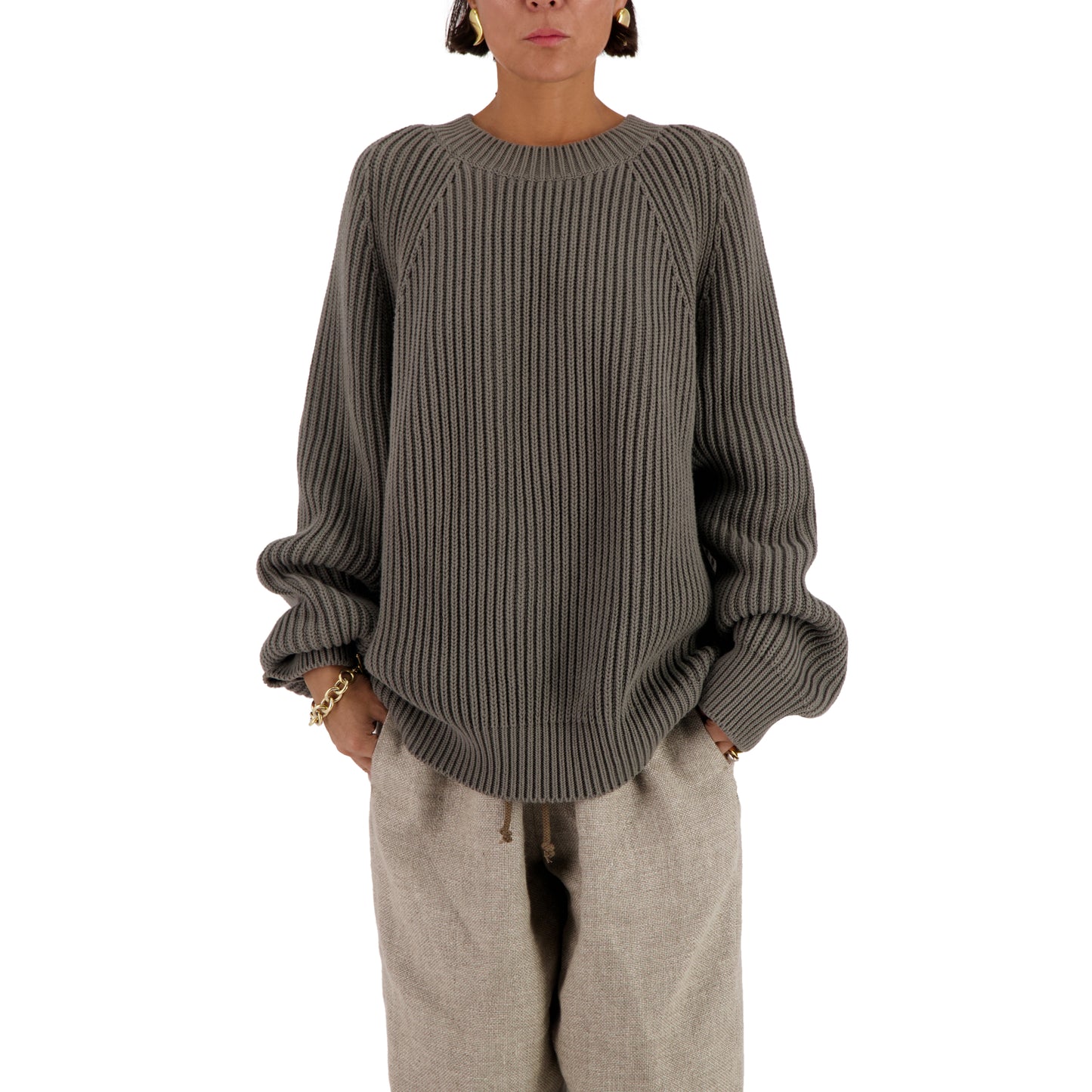 Michel Exaggerated Rib Cotton Crew Neck Weimaraner Grey