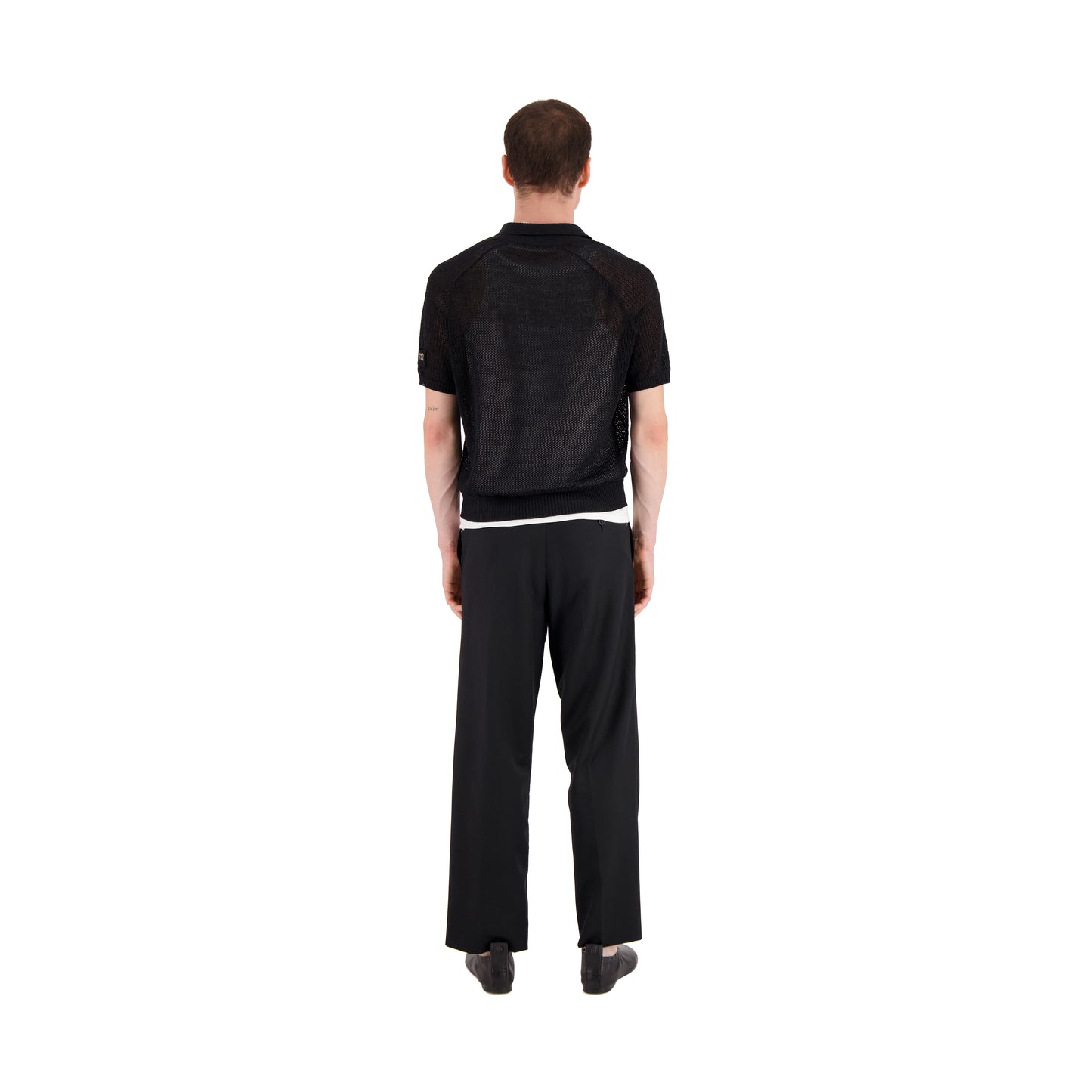 Anselm Linen Wool Mesch Saddle Shoulder Polo Black
