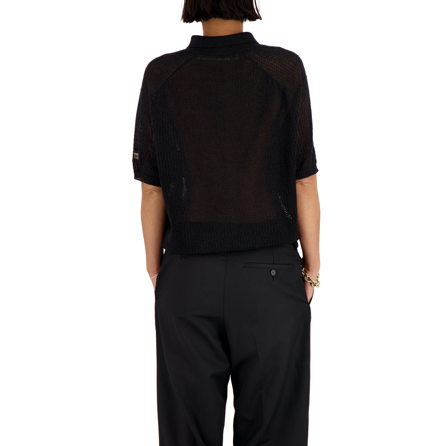 Anselm Linen Wool Mesch Saddle Shoulder Polo Black
