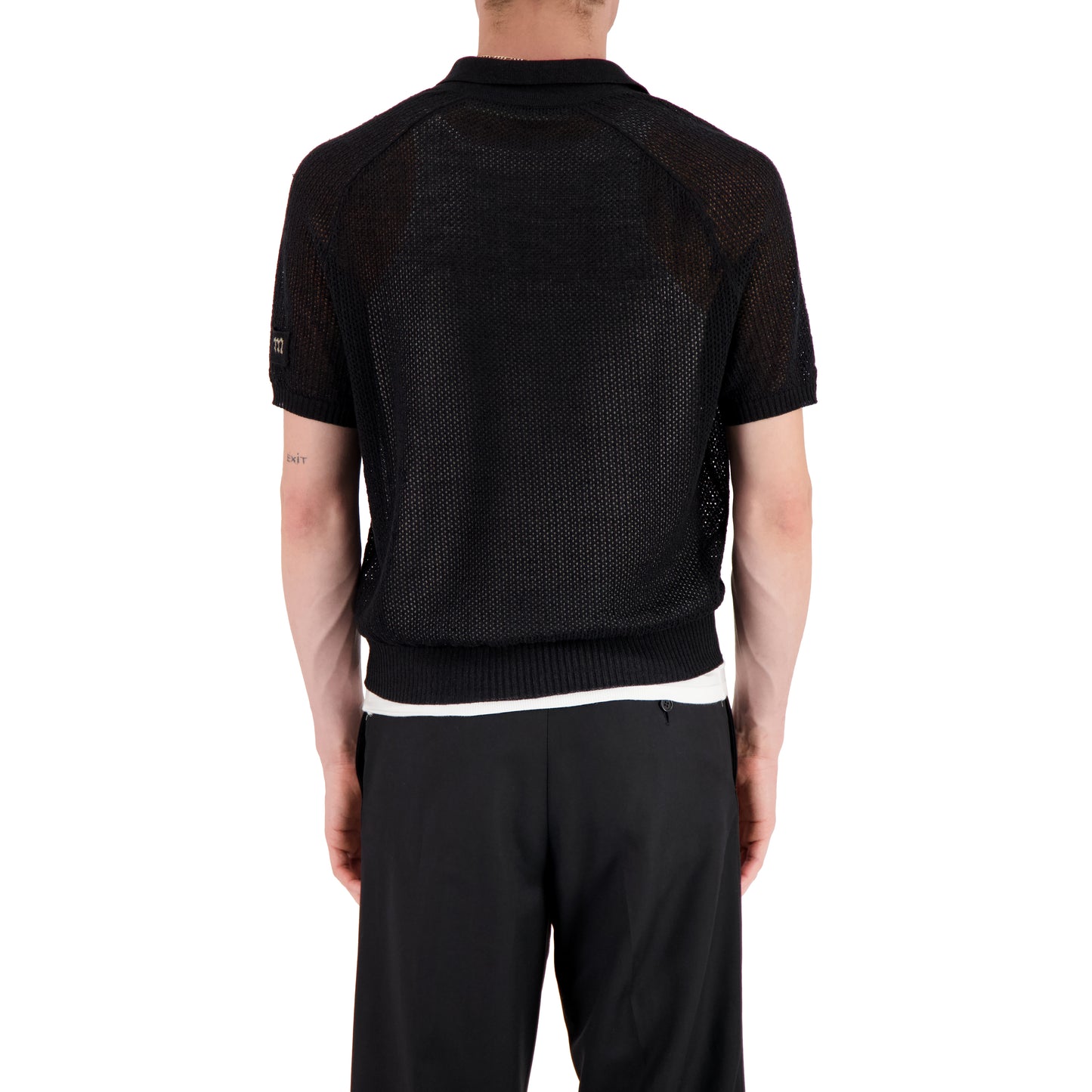 Anselm Linen Wool Mesch Saddle Shoulder Polo Black