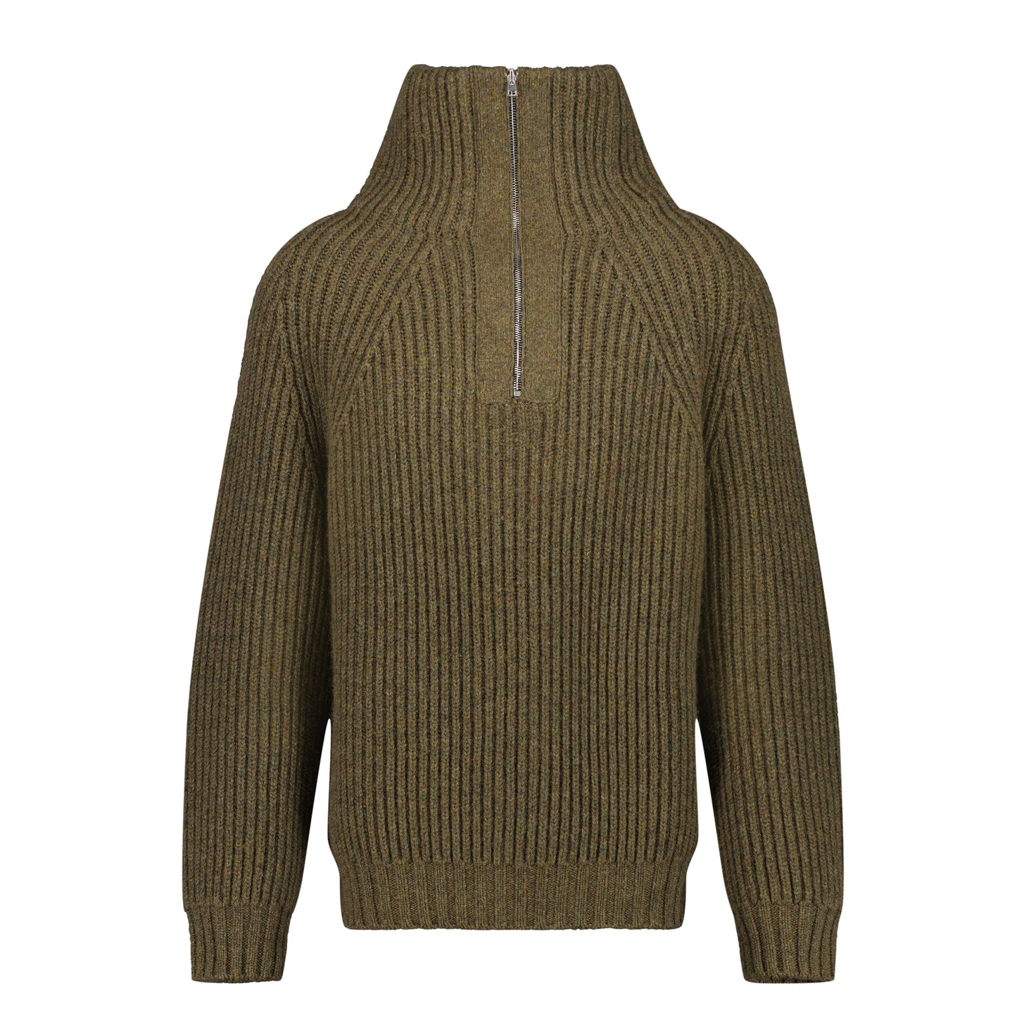 Michel Exaggerated Rib Cashmere Half Zip Military Green