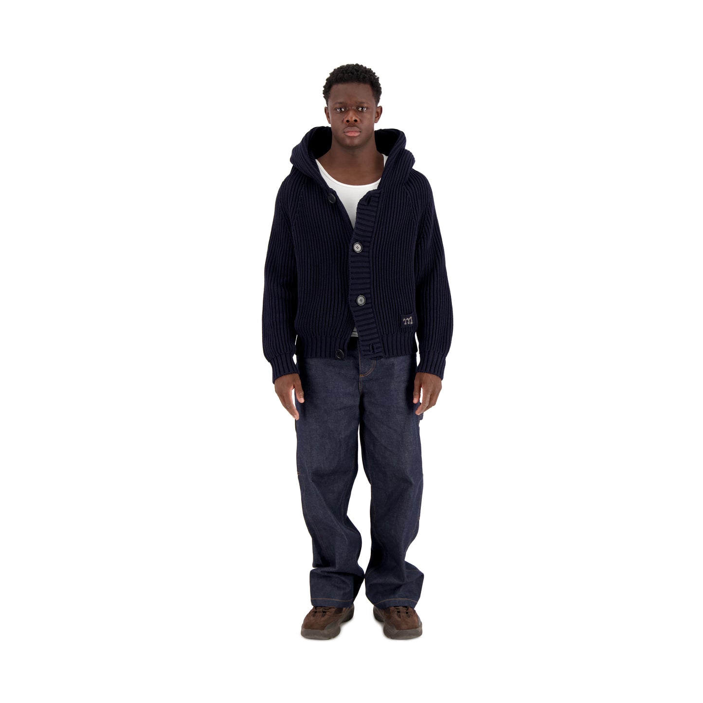 Michel Exaggerated Rib Organic Cotton Hooded Cardigan Midnight Blue
