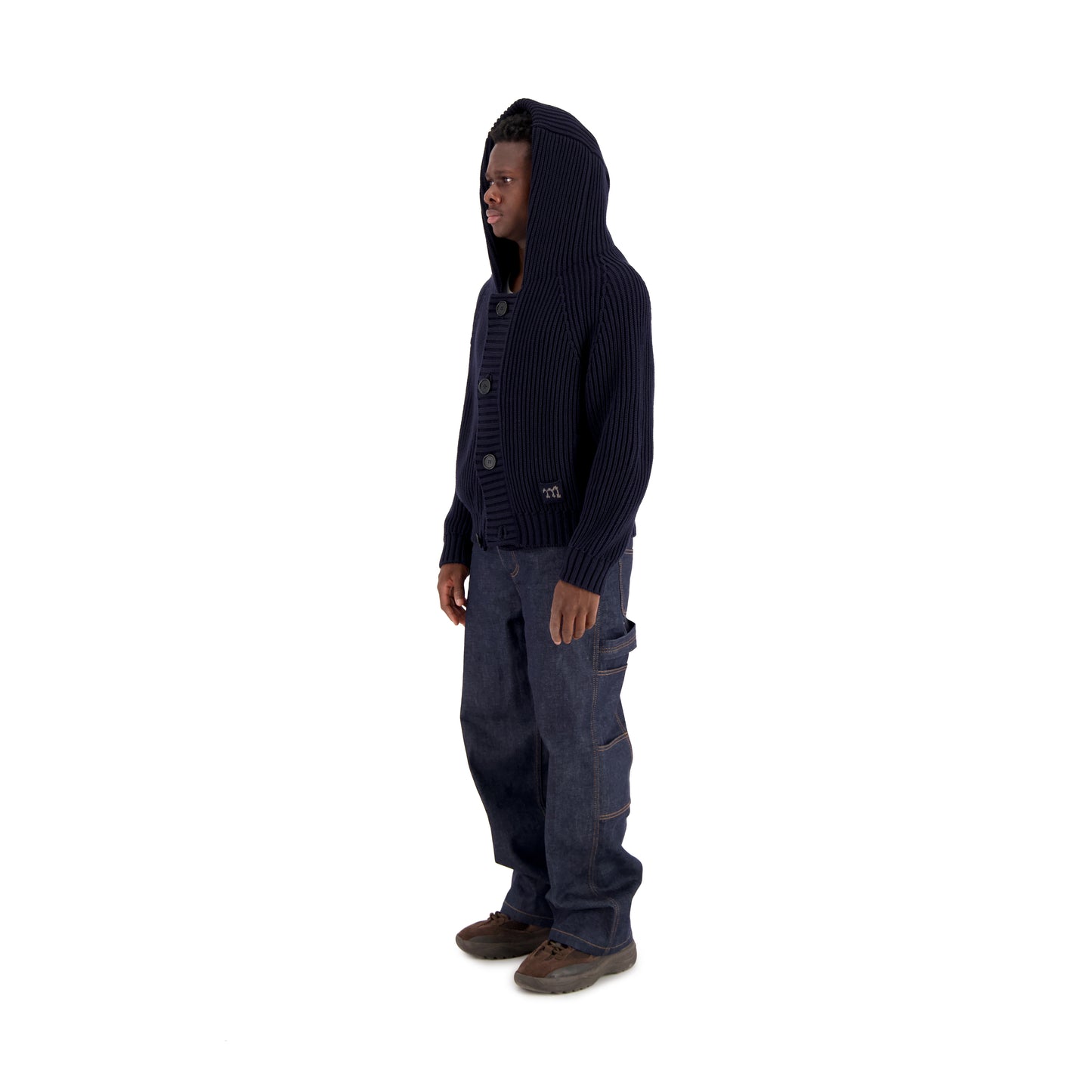 Michel Exaggerated Rib Organic Cotton Hooded Cardigan Midnight Blue