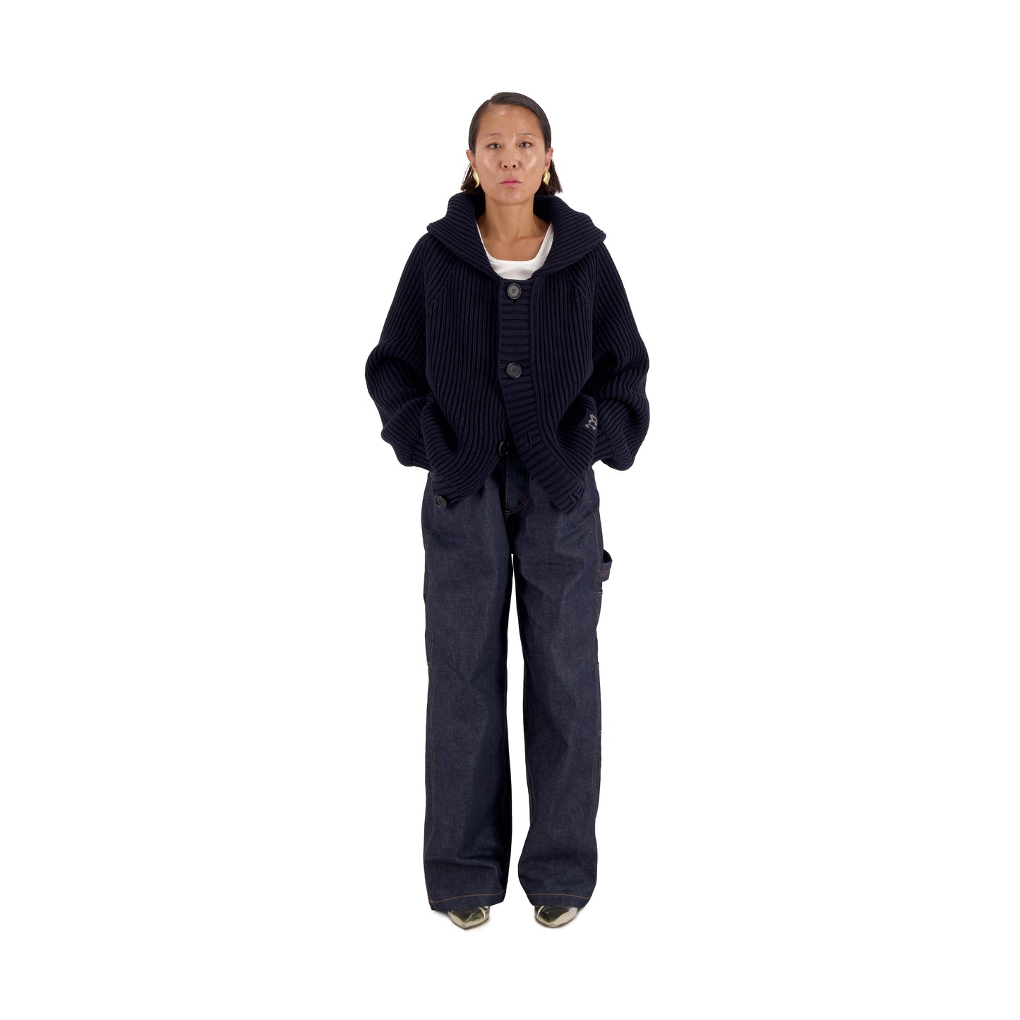 Michel Exaggerated Rib Organic Cotton Hooded Cardigan Midnight Blue