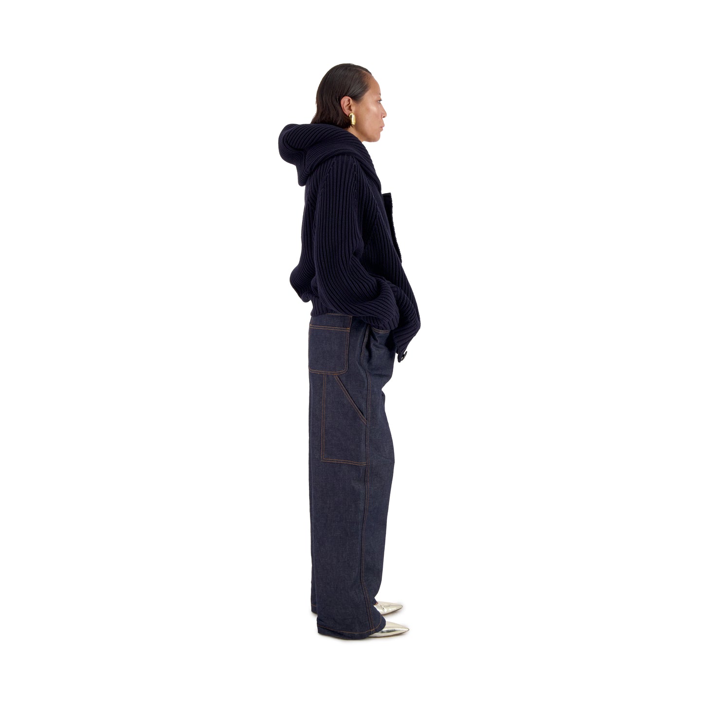 Michel Exaggerated Rib Organic Cotton Hooded Cardigan Midnight Blue