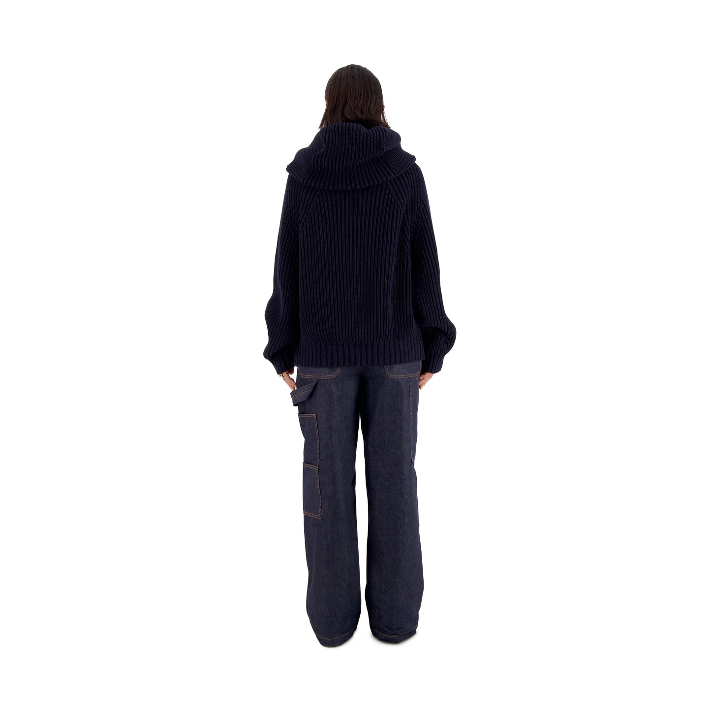 Michel Exaggerated Rib Organic Cotton Hooded Cardigan Midnight Blue