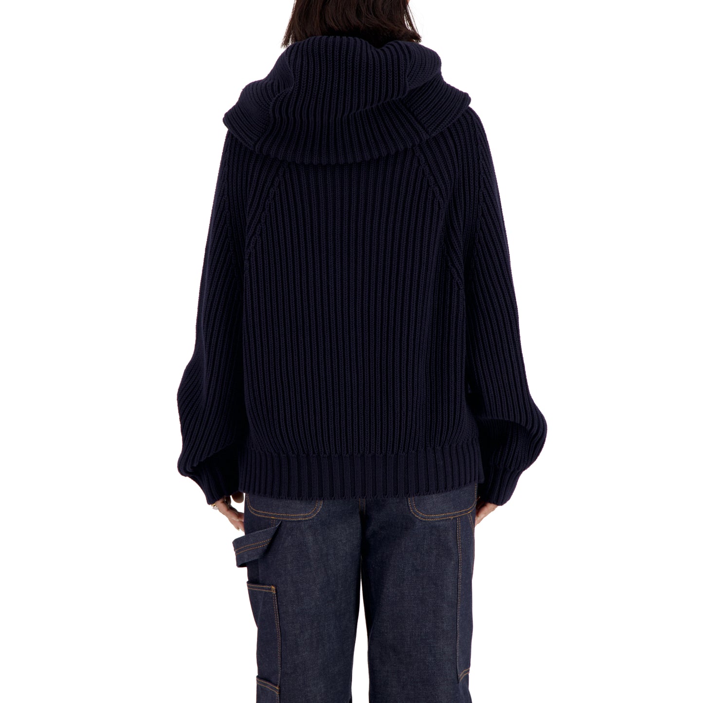 Michel Exaggerated Rib Organic Cotton Hooded Cardigan Midnight Blue