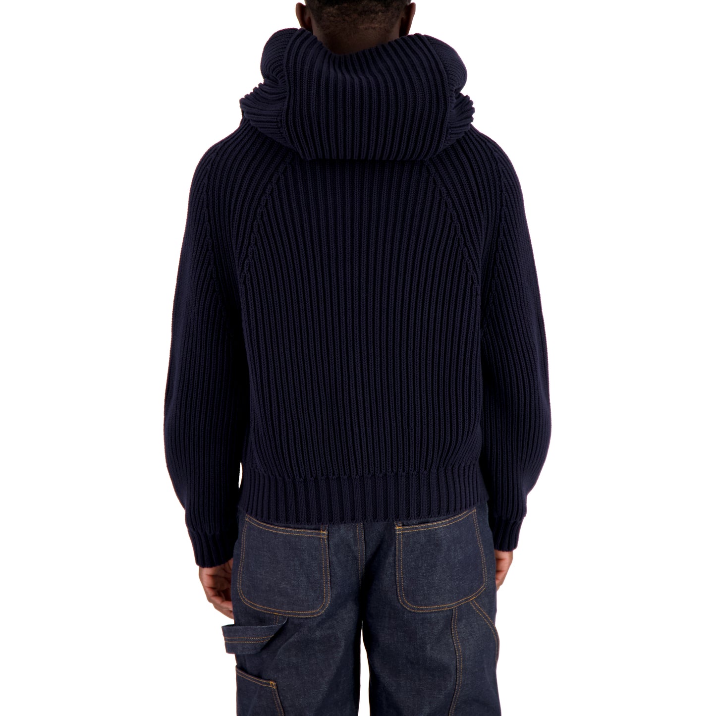 Michel Exaggerated Rib Organic Cotton Hooded Cardigan Midnight Blue