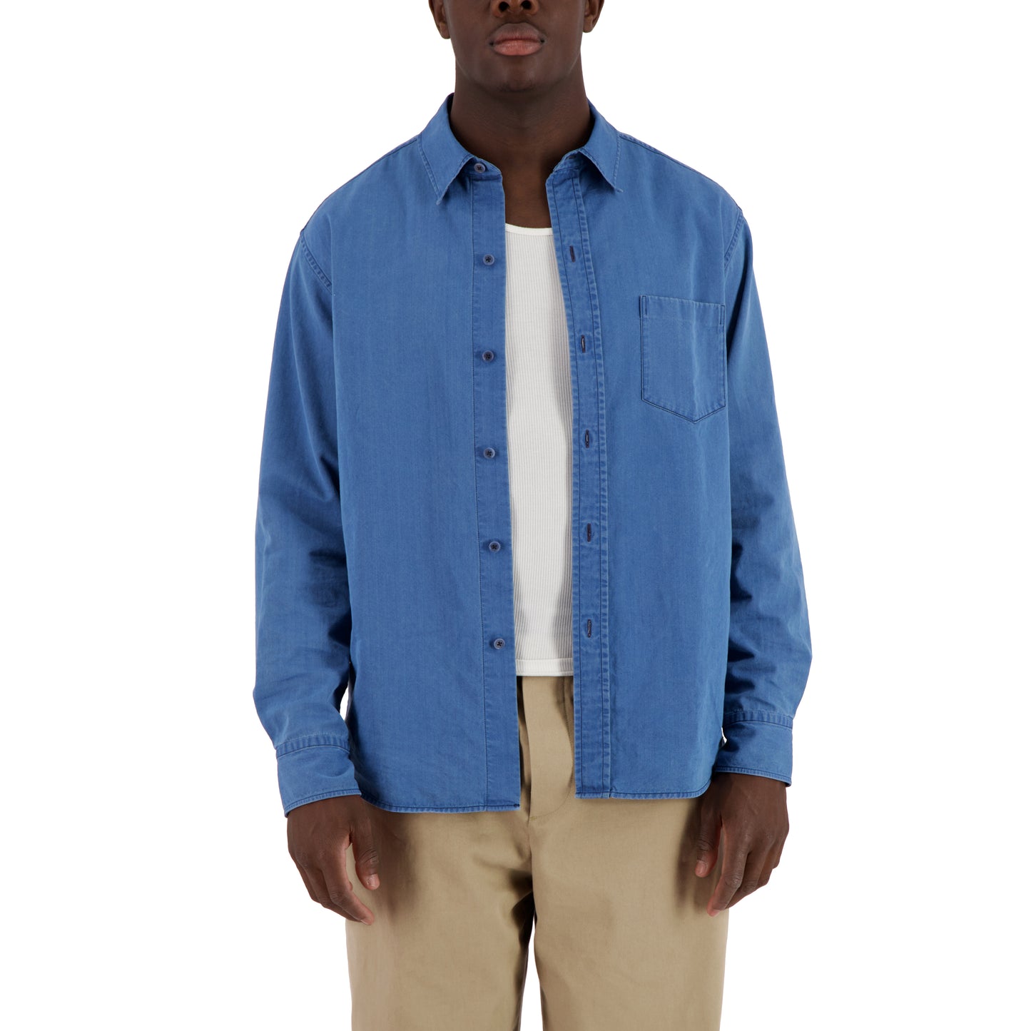 Pablo Unlined Chambray Cotton Shirt Chambray Blue