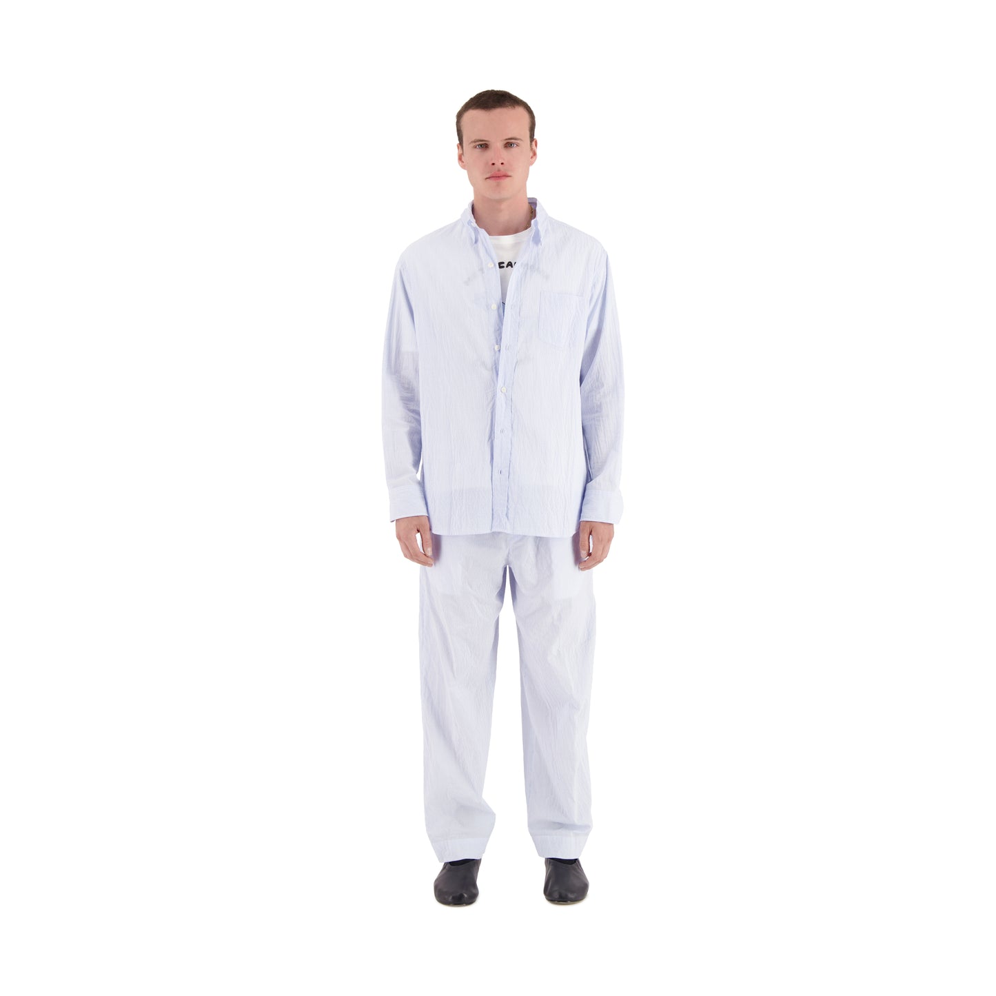 Pablo Exaggerated Unlined Lightweight Striped Cotton Shirt Light Blue Fine Stripe