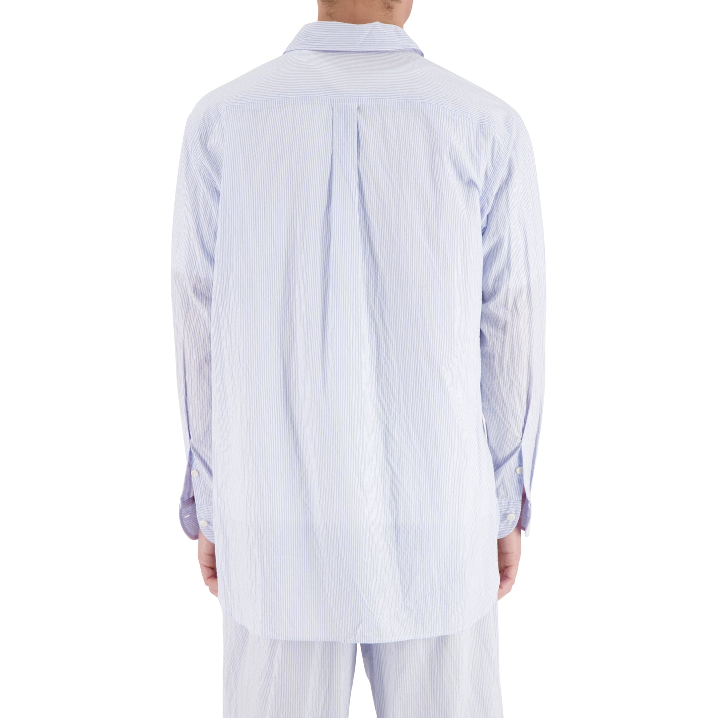 Pablo Exaggerated Unlined Lightweight Striped Cotton Shirt Light Blue Fine Stripe