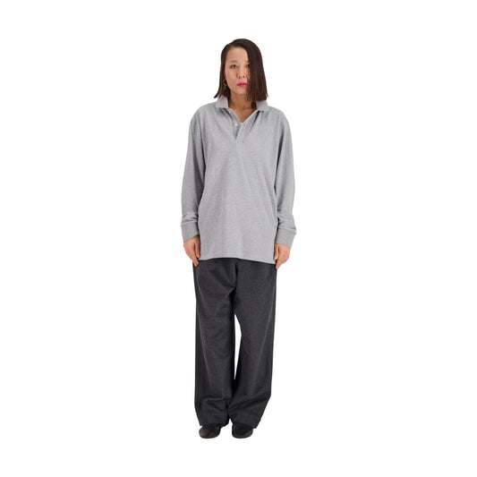 Frank Long Sleeve Jersey Cotton Piquet Polo Grey Melange