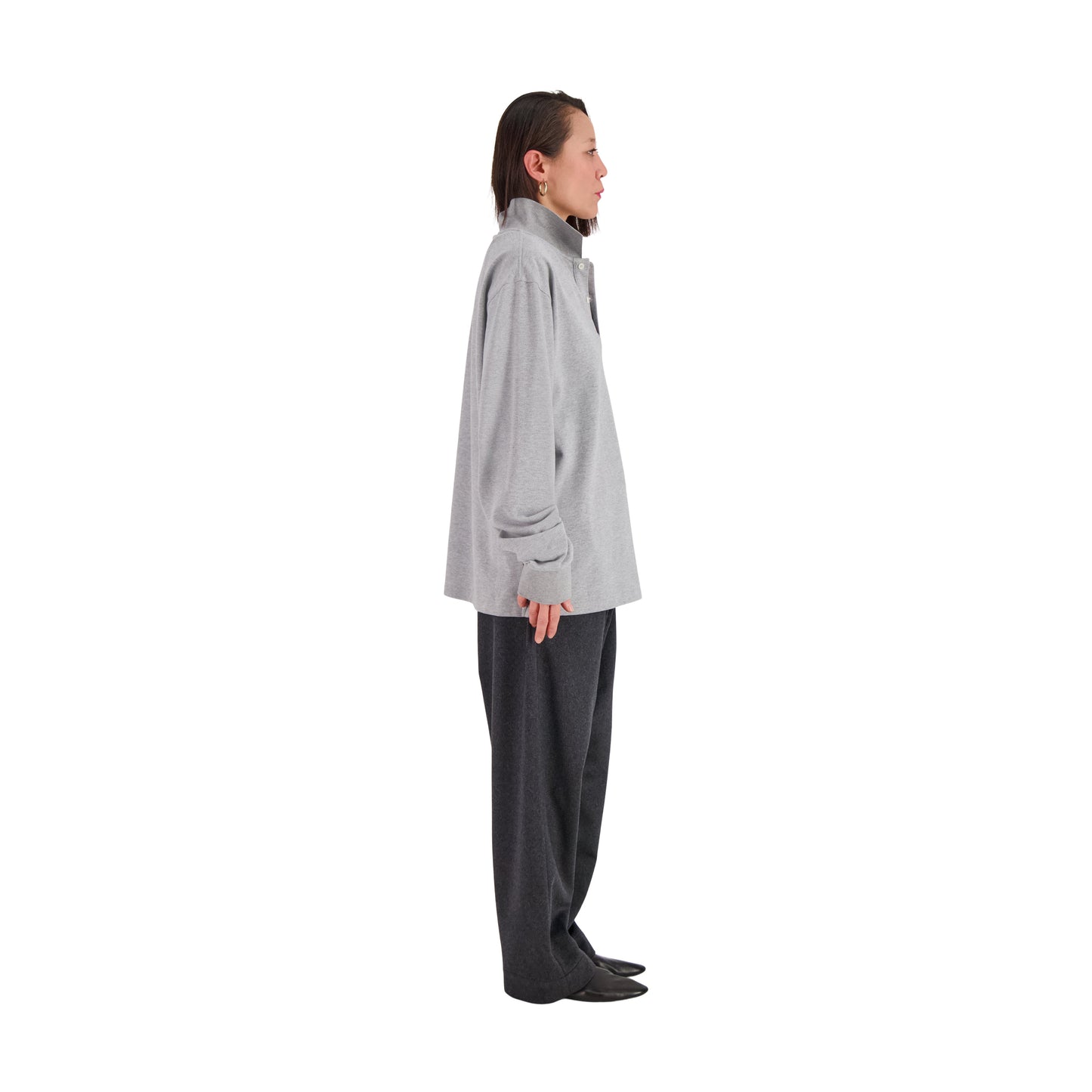 Frank Long Sleeve Jersey Cotton Piquet Polo Grey Melange
