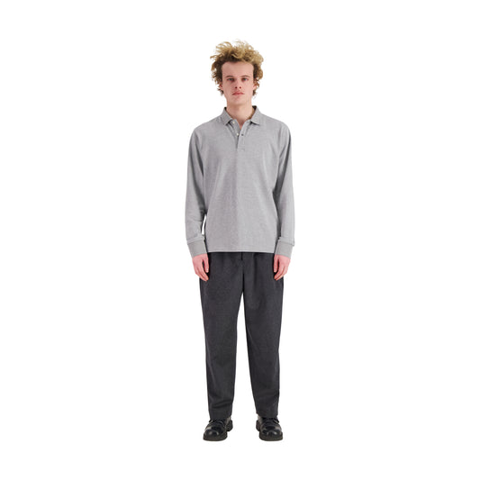 Frank Long Sleeve Jersey Cotton Piquet Polo Grey Melange