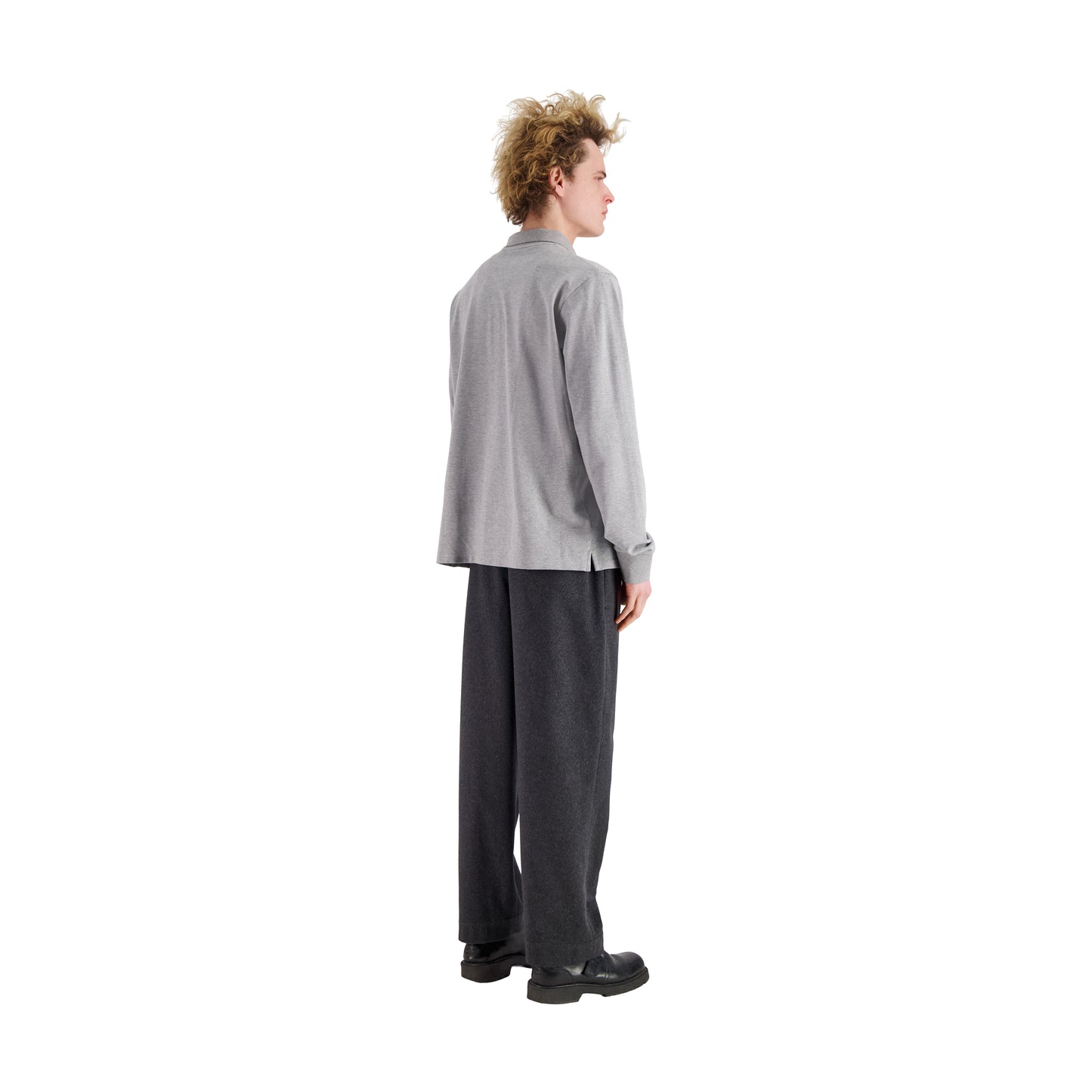 Frank Long Sleeve Jersey Cotton Piquet Polo Grey Melange