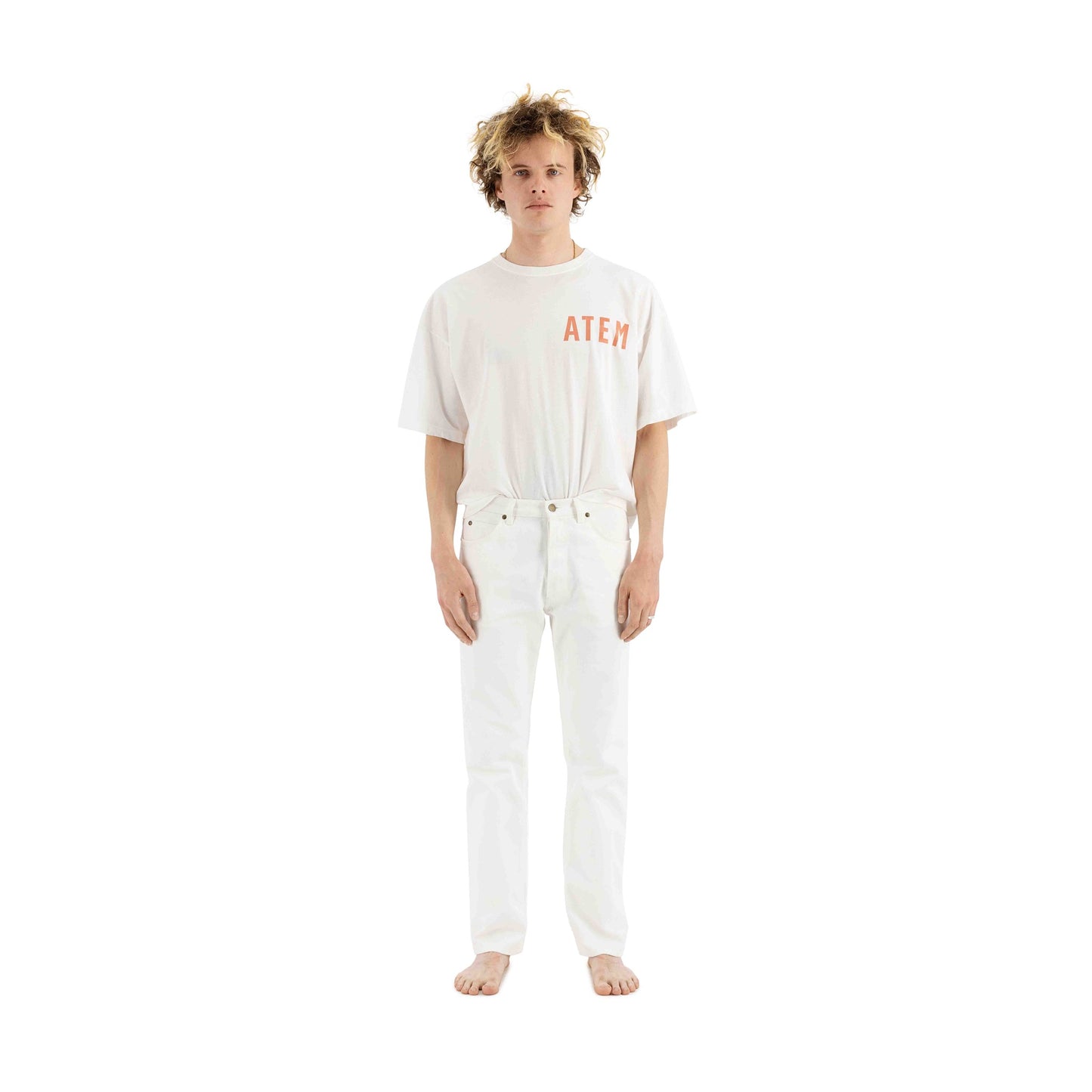 Nat Atem Print Jersey Cotton Surfer T Shirt White & Poppy Red Print Atem