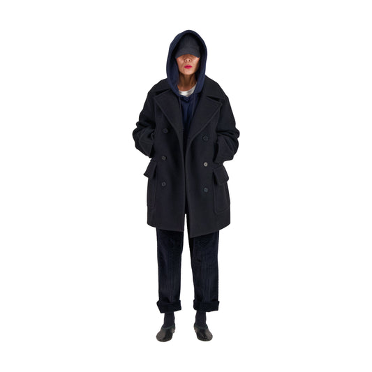 Serge Boiled Wool Peacoat Black