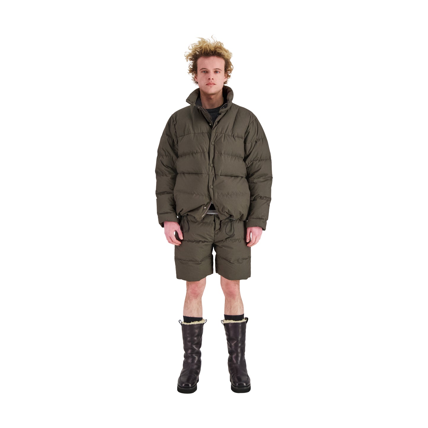 Rob Cotton Down Bomber Dark Khaki Brown + Black