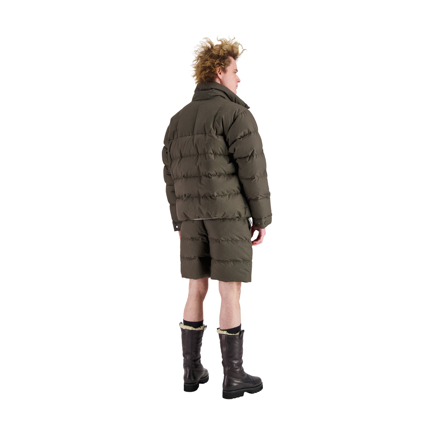 Rob Cotton Down Bomber Dark Khaki Brown + Black