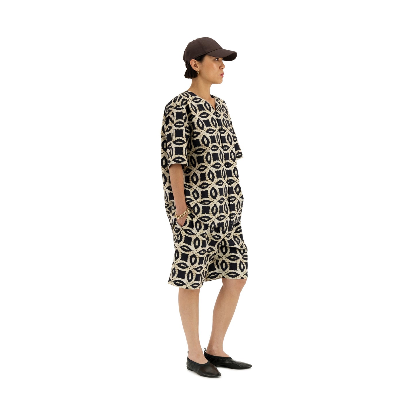 Ed Unlined Meta Crochet Print Drawstring Shorts Black&White Woman