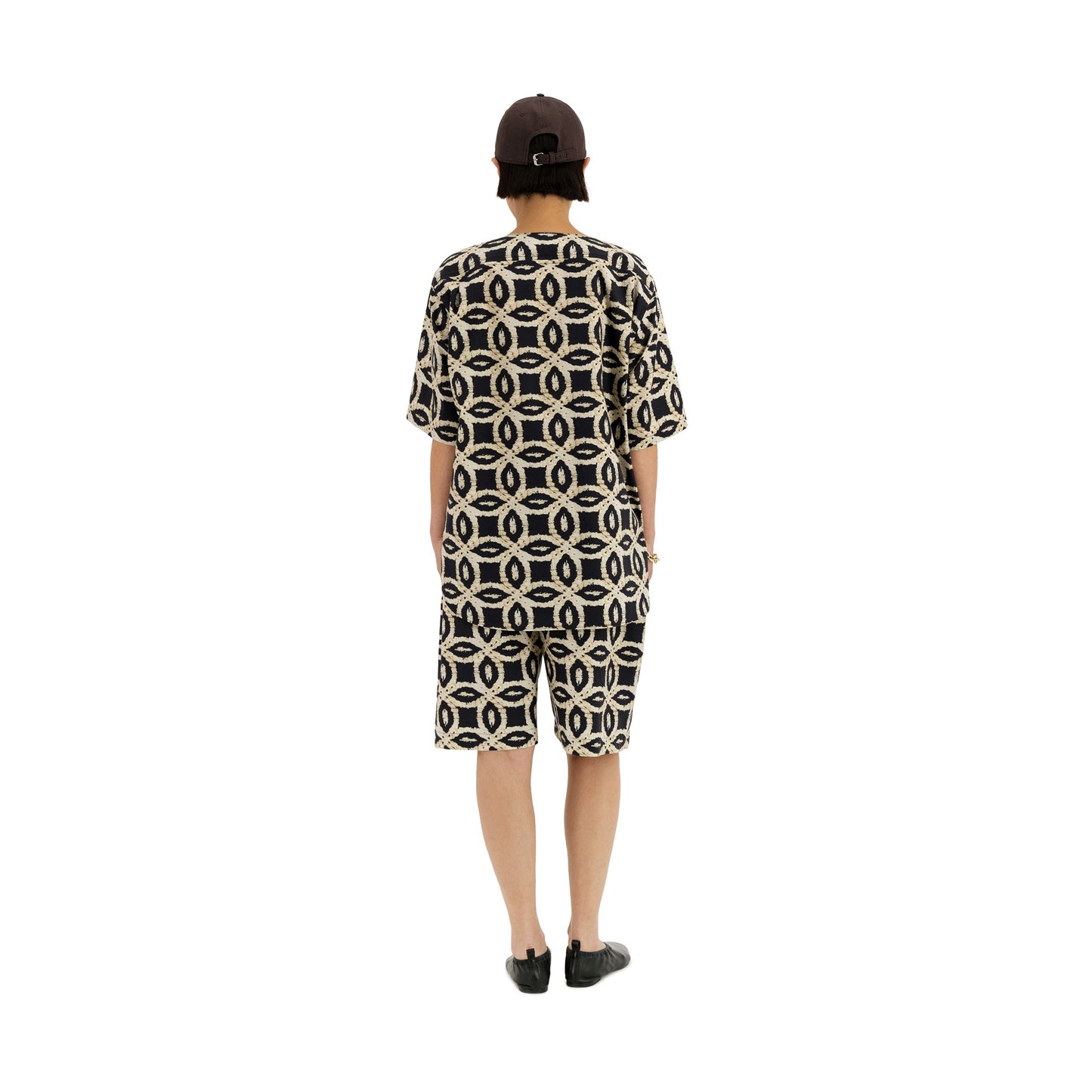 Ed Unlined Meta Crochet Print Drawstring Shorts Black&White Woman