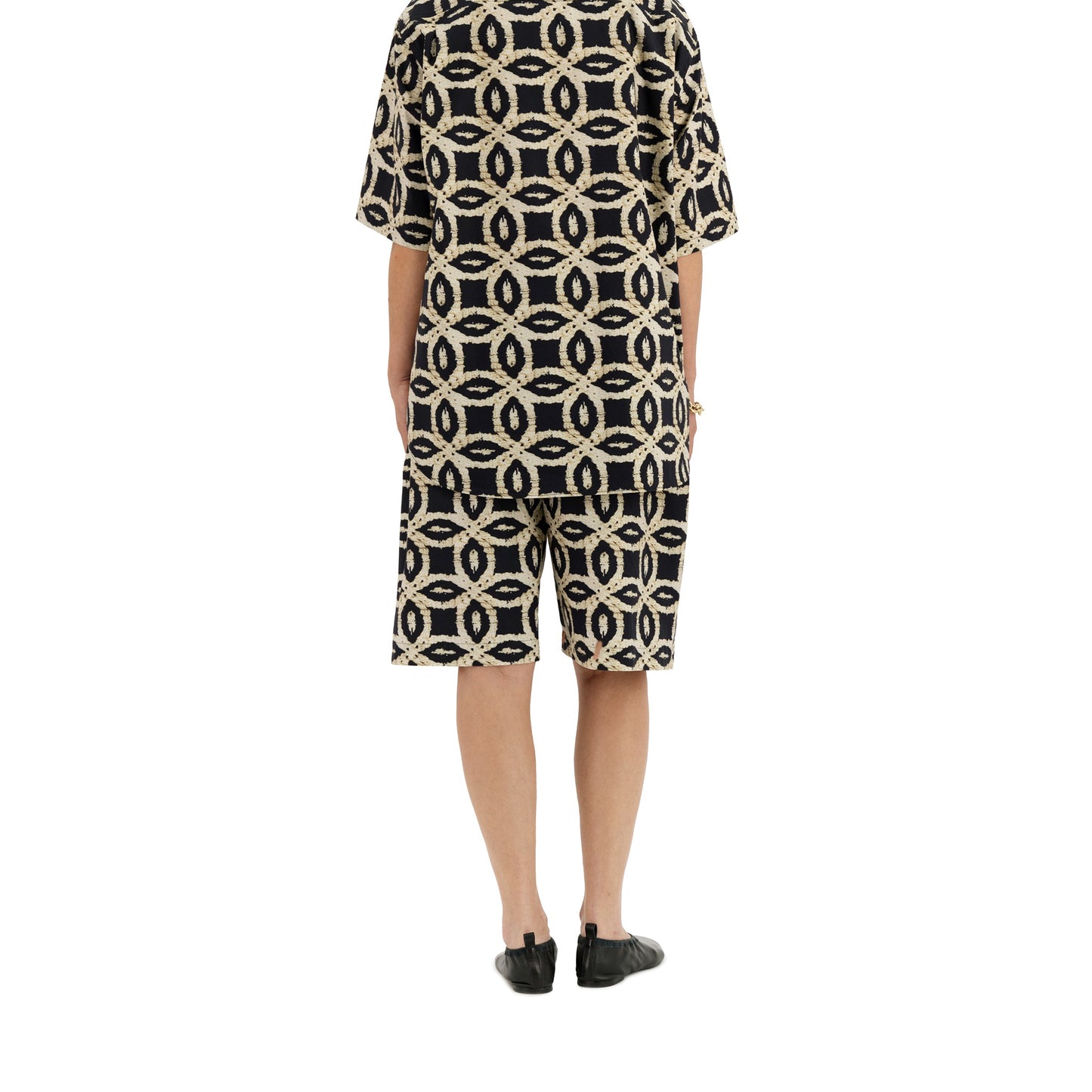 Ed Unlined Meta Crochet Print Drawstring Shorts Black&White Woman