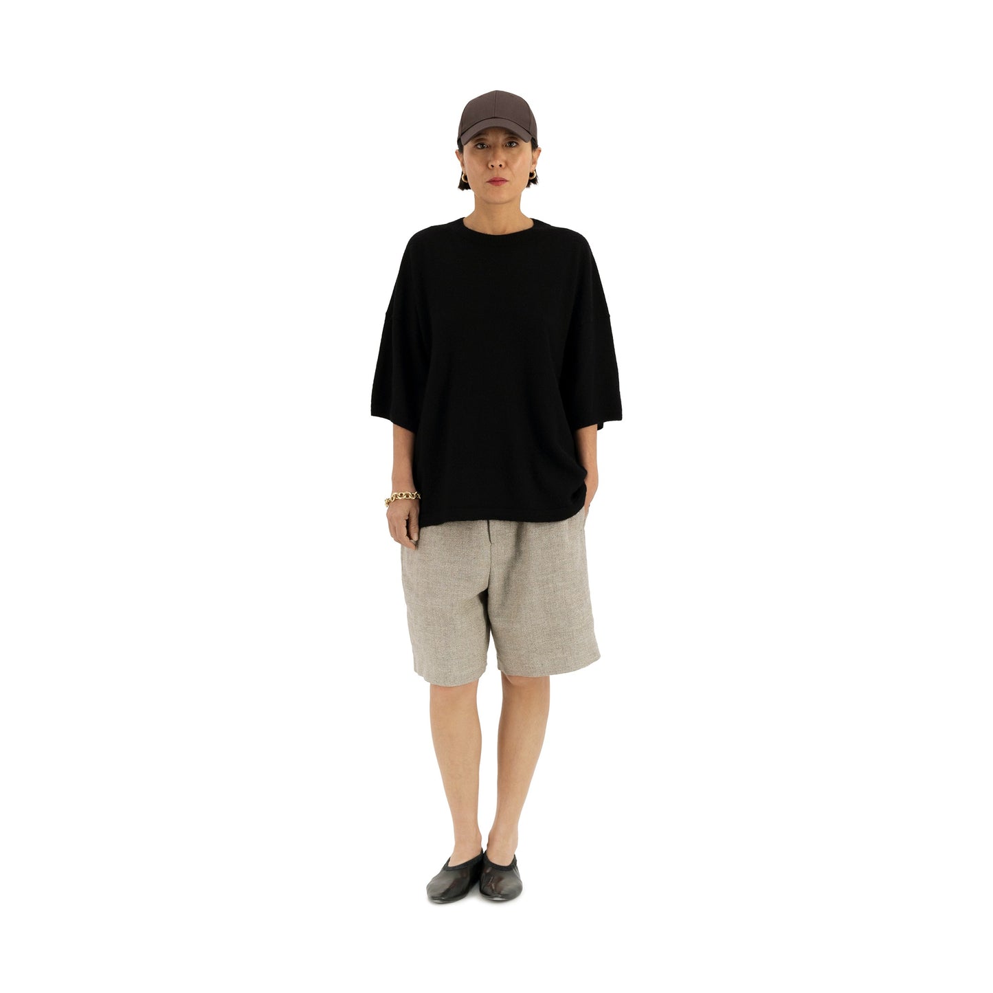 Ed Unlined Drawstring Shorts Beige Grey Woman
