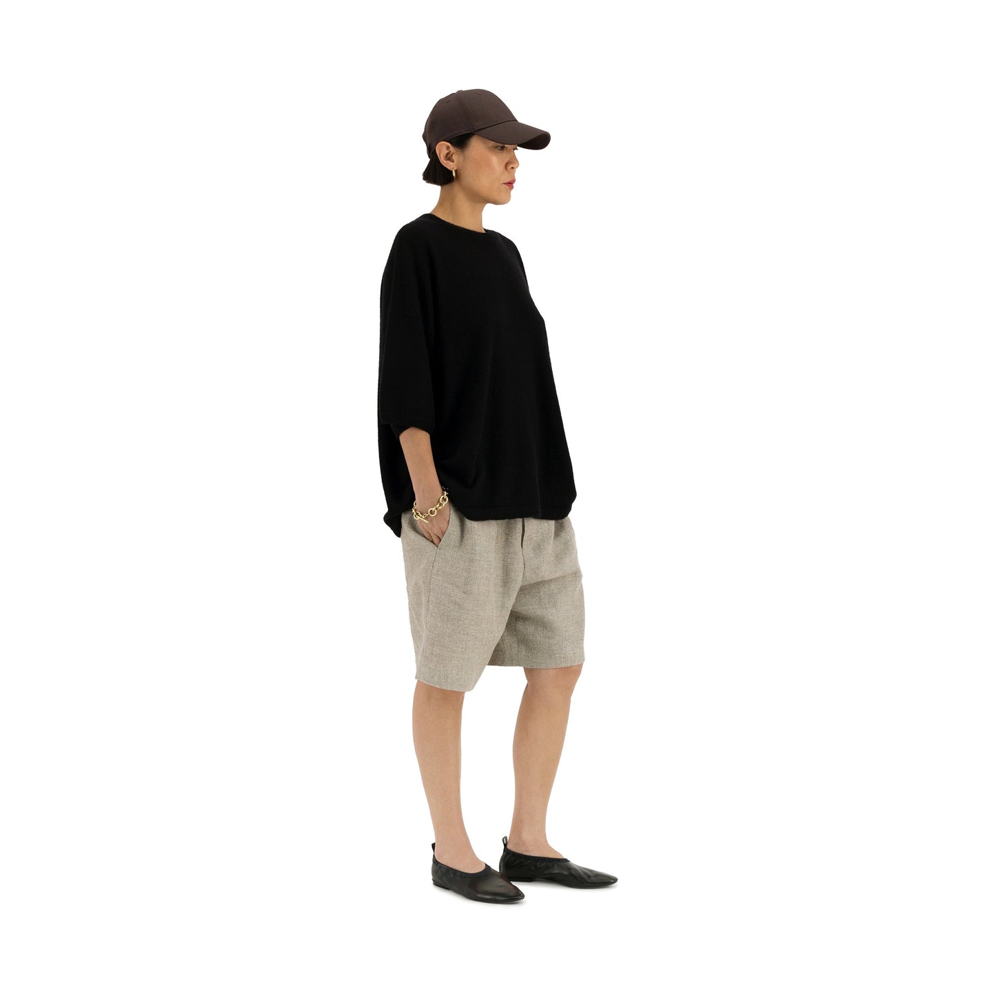 Ed Unlined Drawstring Shorts Beige Grey Woman